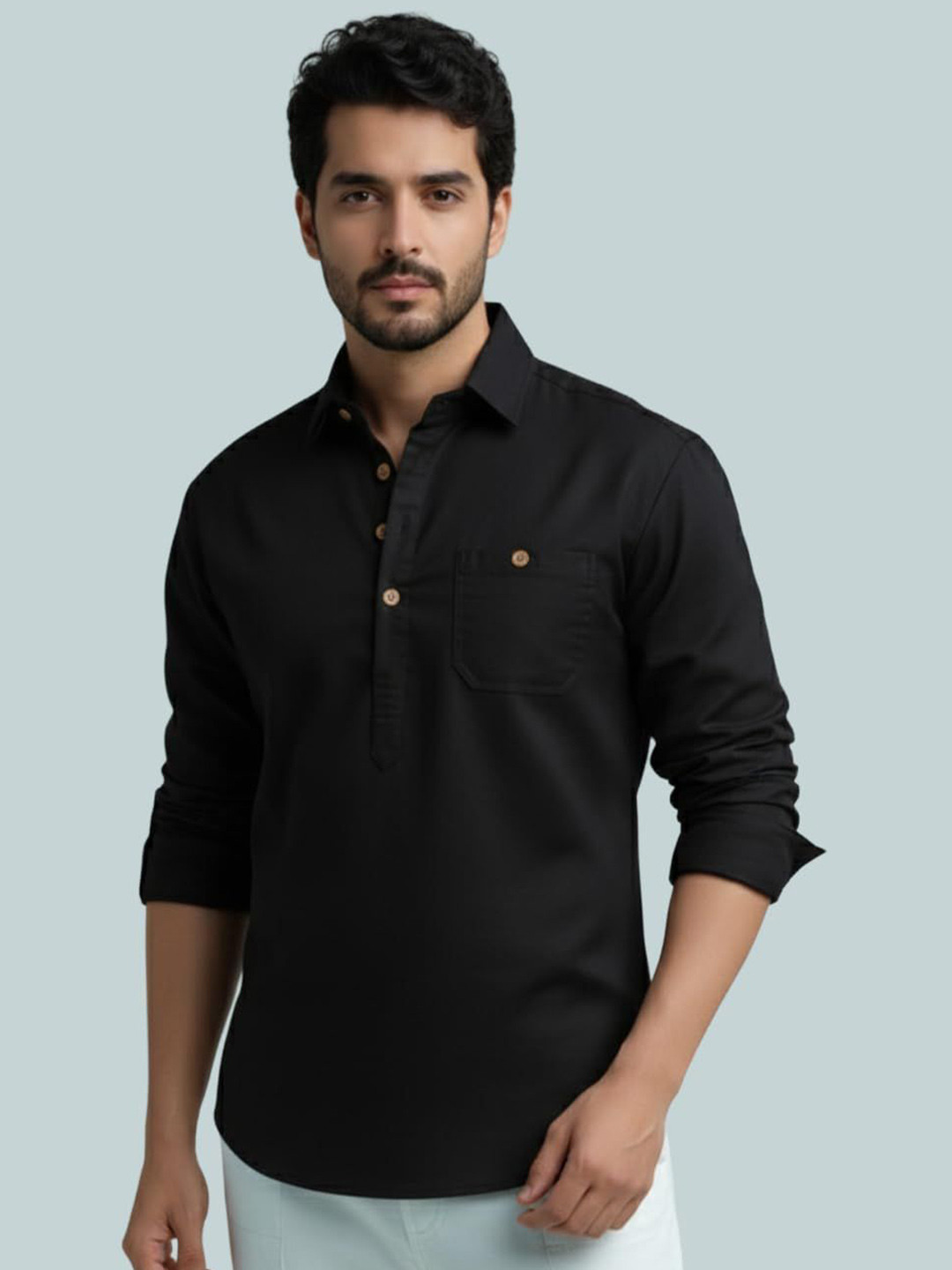Vida Loca Shirt Collar Roll-Up Sleeves Short Kurta