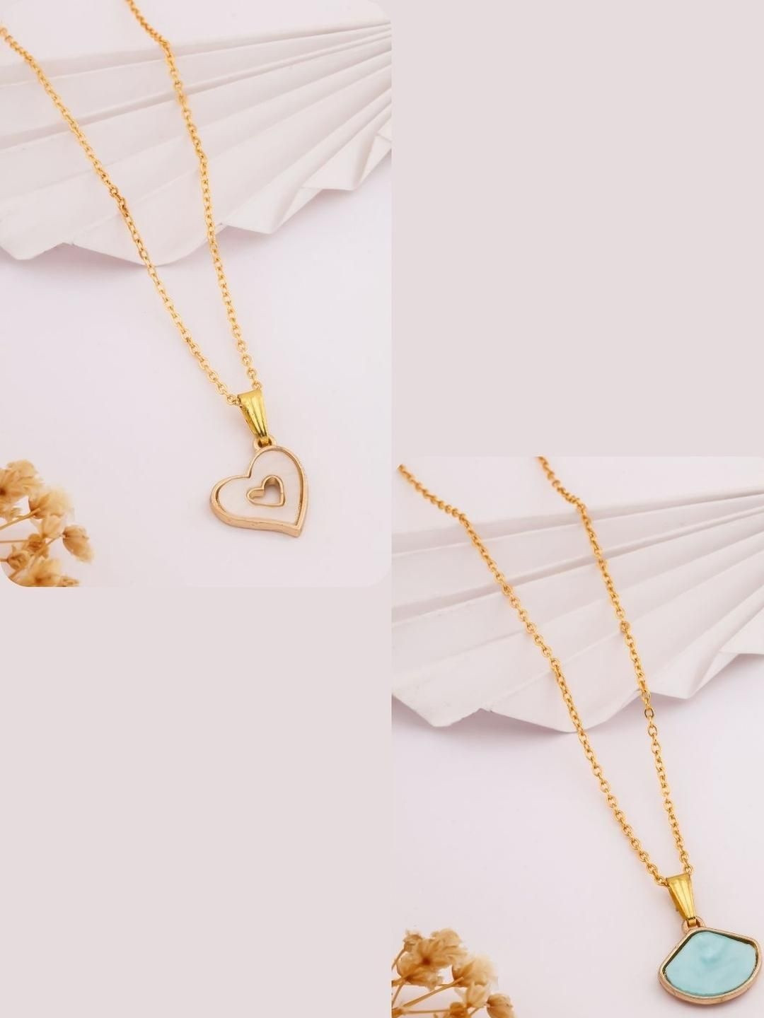 SZN Set Of 2 Gold-Plated Heart & Abstract Bezel Shaped Pendants With Chains