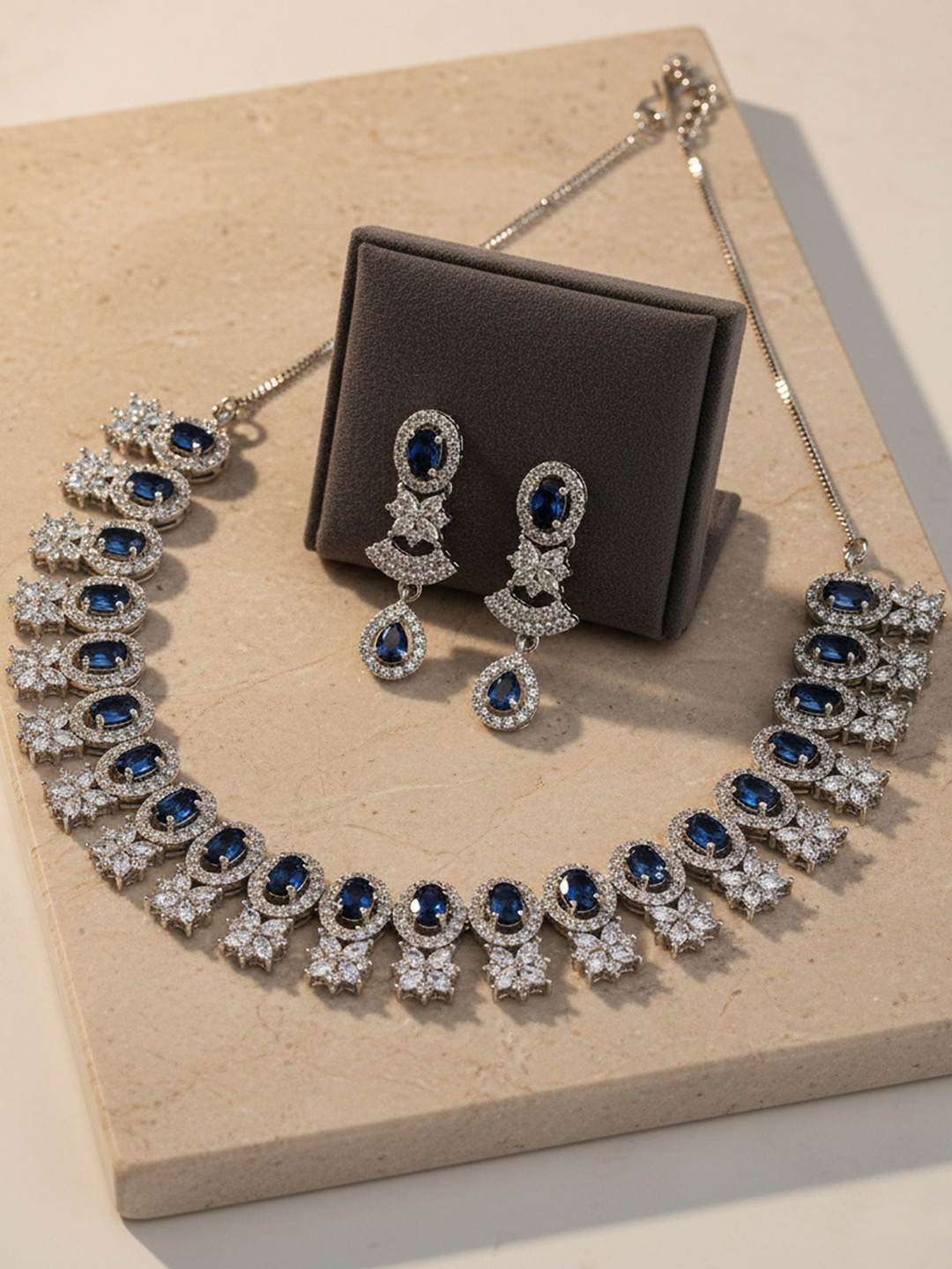 KARATCART CZ Stone-Studded Floral Design Jewellery Set
