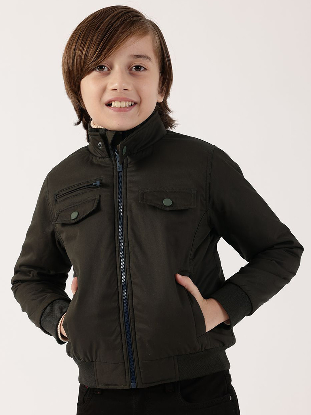 One Friday Boys Padded Cotton Full Sleeves Woven with Shirt Collar & Button Closure Jacket