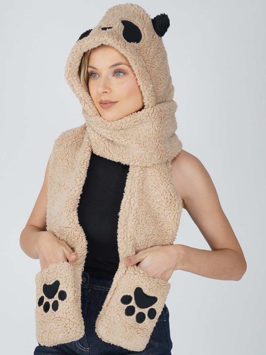 LADONNA Women Cute Warm Woollen 3 In 1 Cap Scarf & Gloves