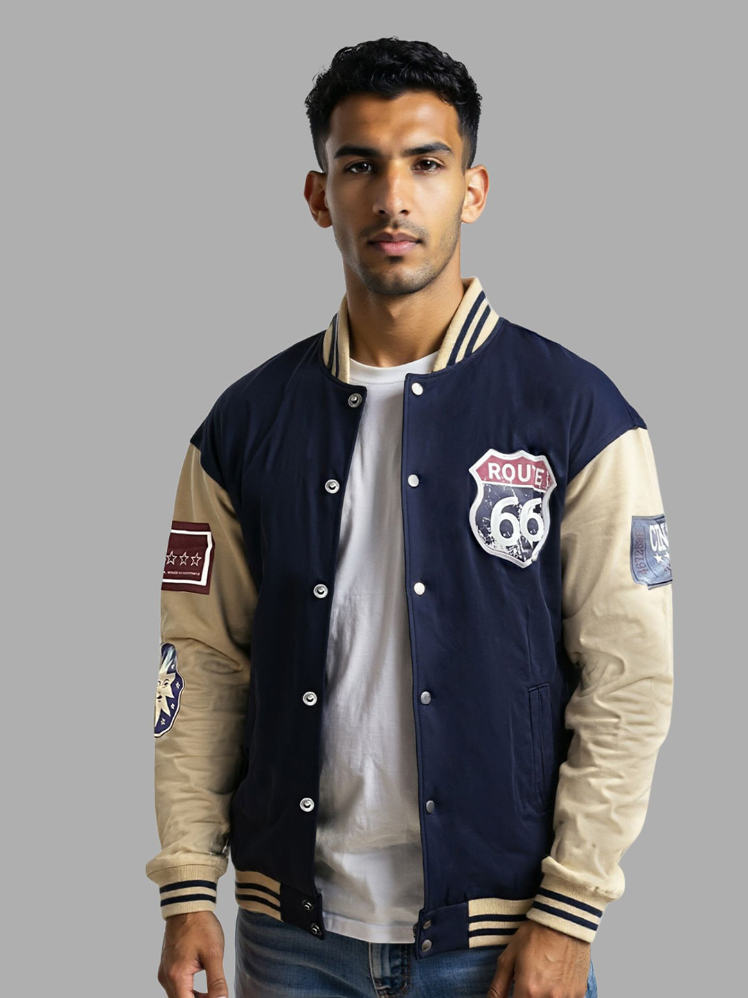IZF Men Lightweight Outdoor Bomber with Patchwork Jacket