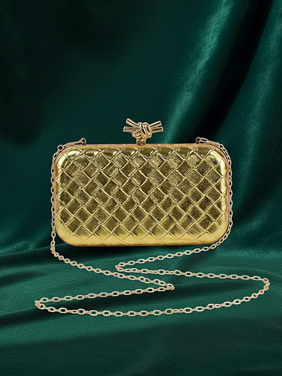 bebe Embellished Buckle Closure Shoulder Strap Box Clutch