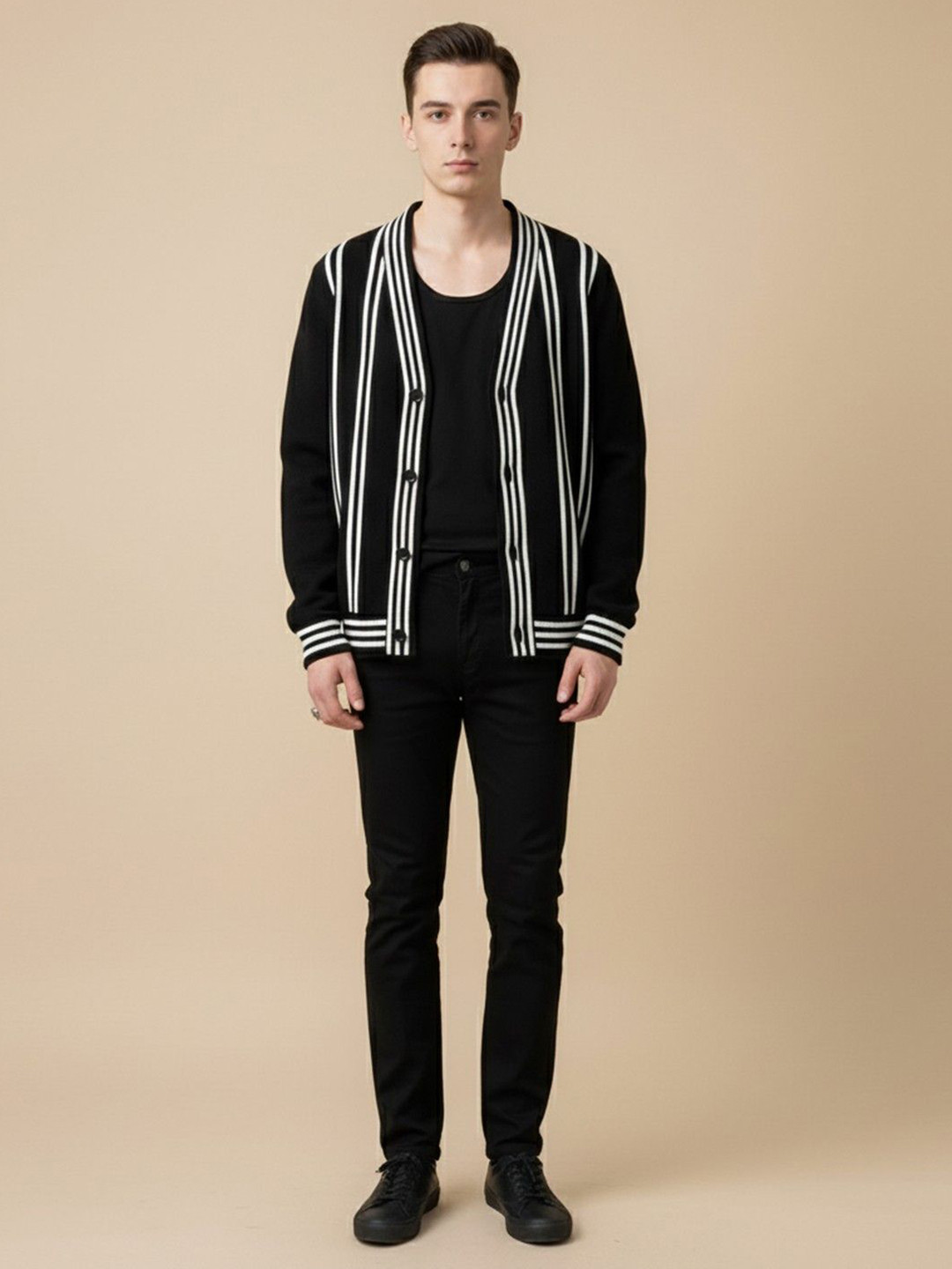 HERE&NOW Men Striped Long Sleeves V Neck Cardigan