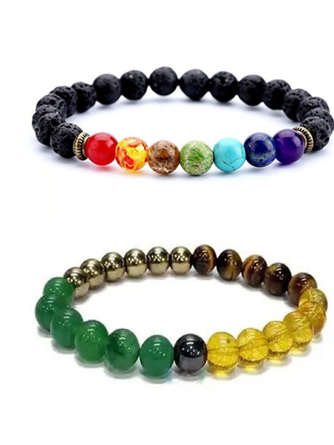 BEECELL CREATION Set Of 2 Natural Multi Stones Beaded Elasticated Bracelet