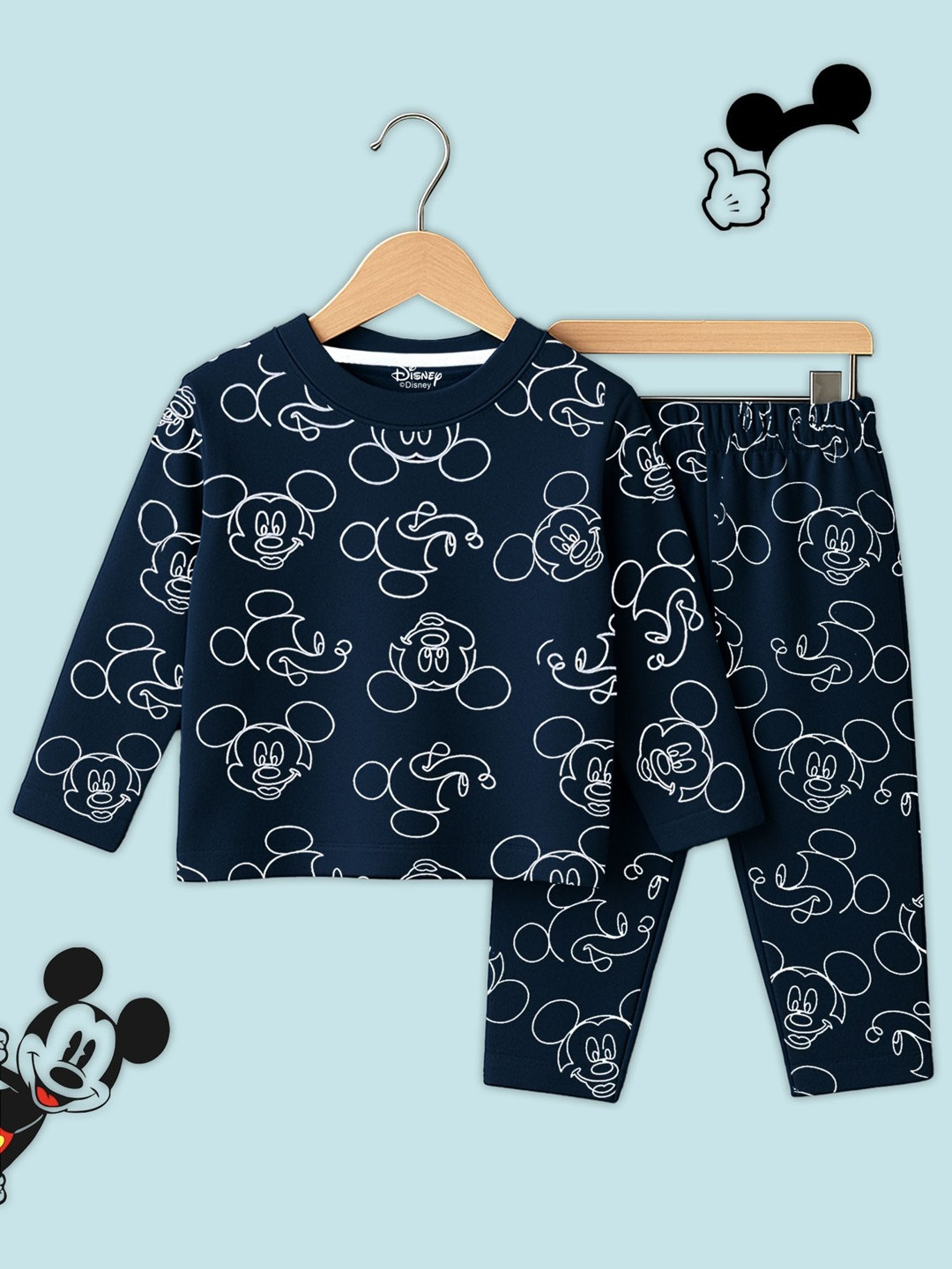 YK Disney Boys Mickey Mouse Printed Round Neck T-Shirt With Pyjama