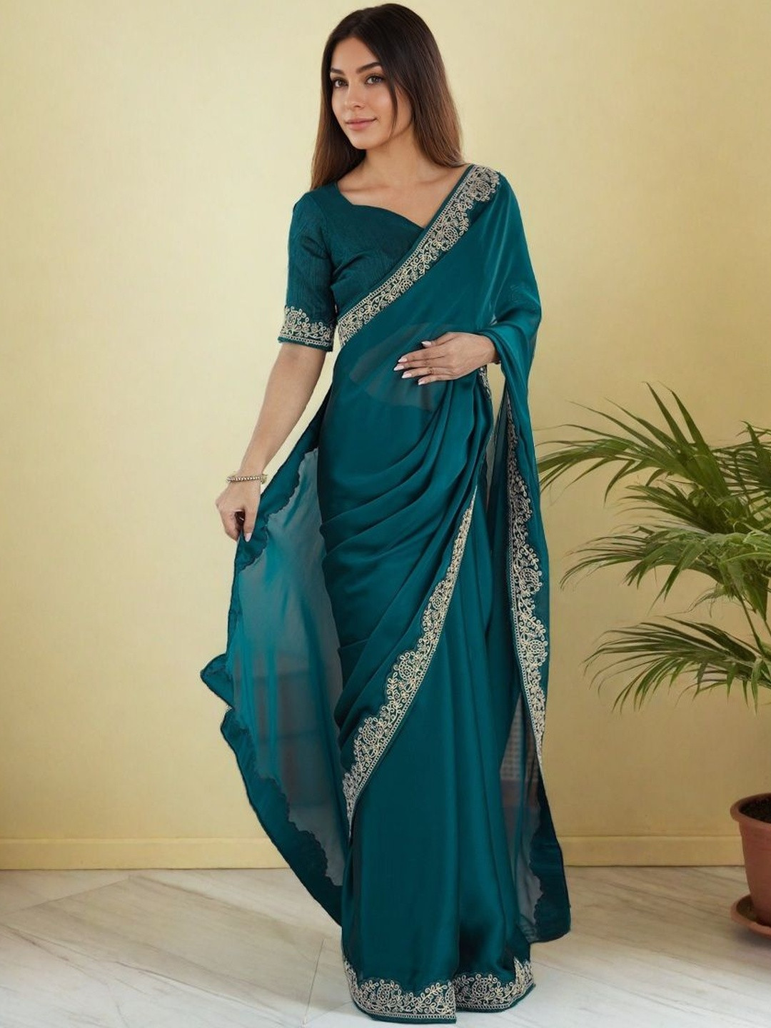 Siya Fashion Embellished Embroidered Saree With Blouse Piece