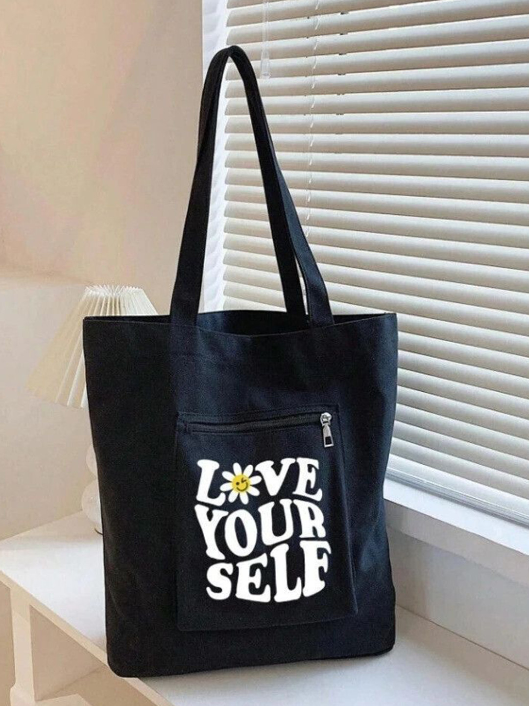 the sack co Women Typography Printed Oversized Shopper Tote Bag With Zip Detail