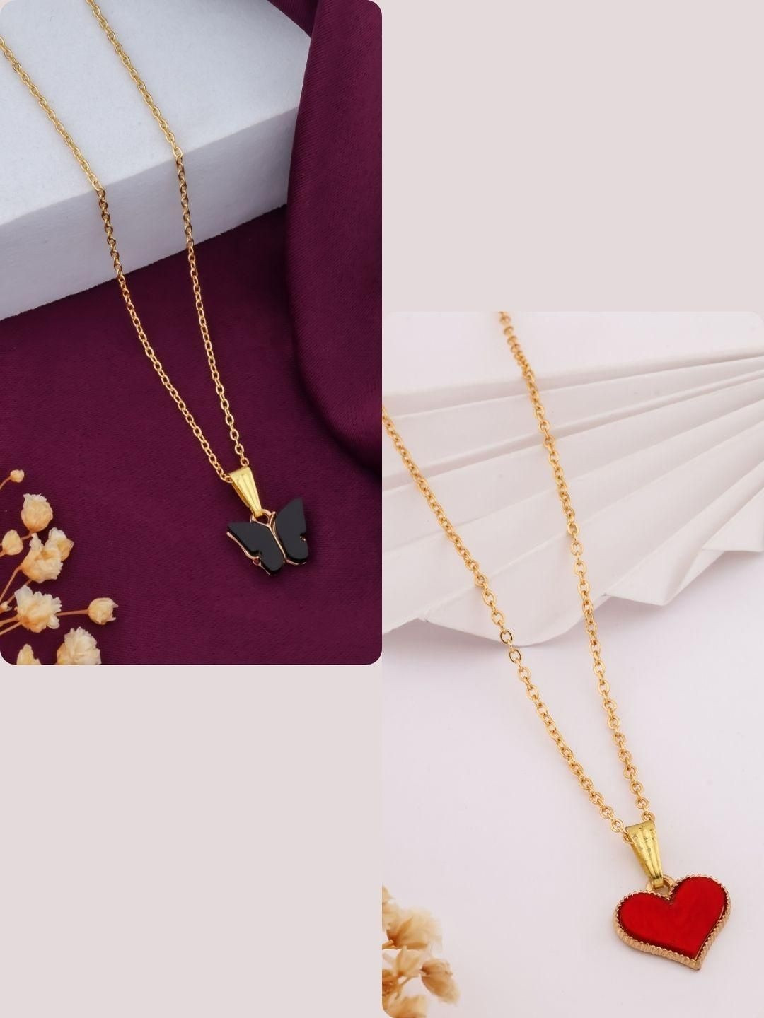 SZN Set Of 2 Gold-Plated Animal Shaped Enamelled Pendants With Chains