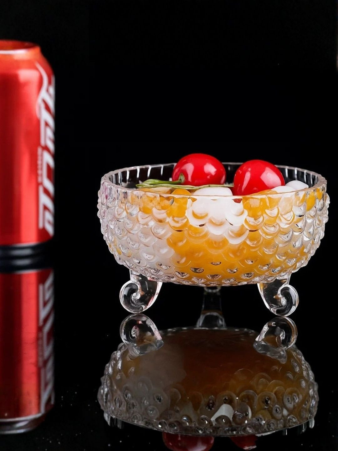 SMOKEY COCKTAIL Transparent Textured 6 Pieces Glass Serving Bowl