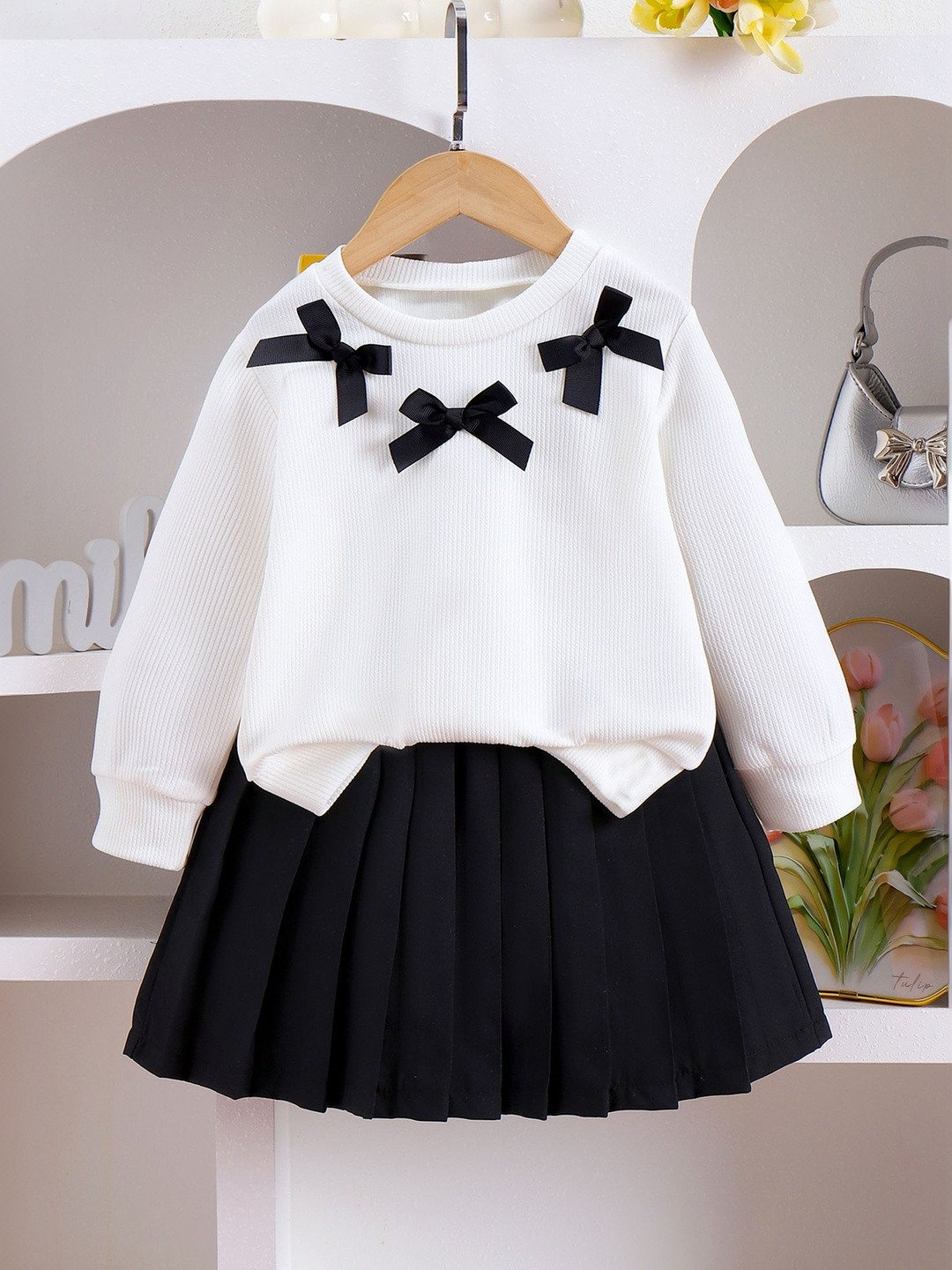 LULU & SKY Girls Striped Bow Accent Skirt & Sweatshirt