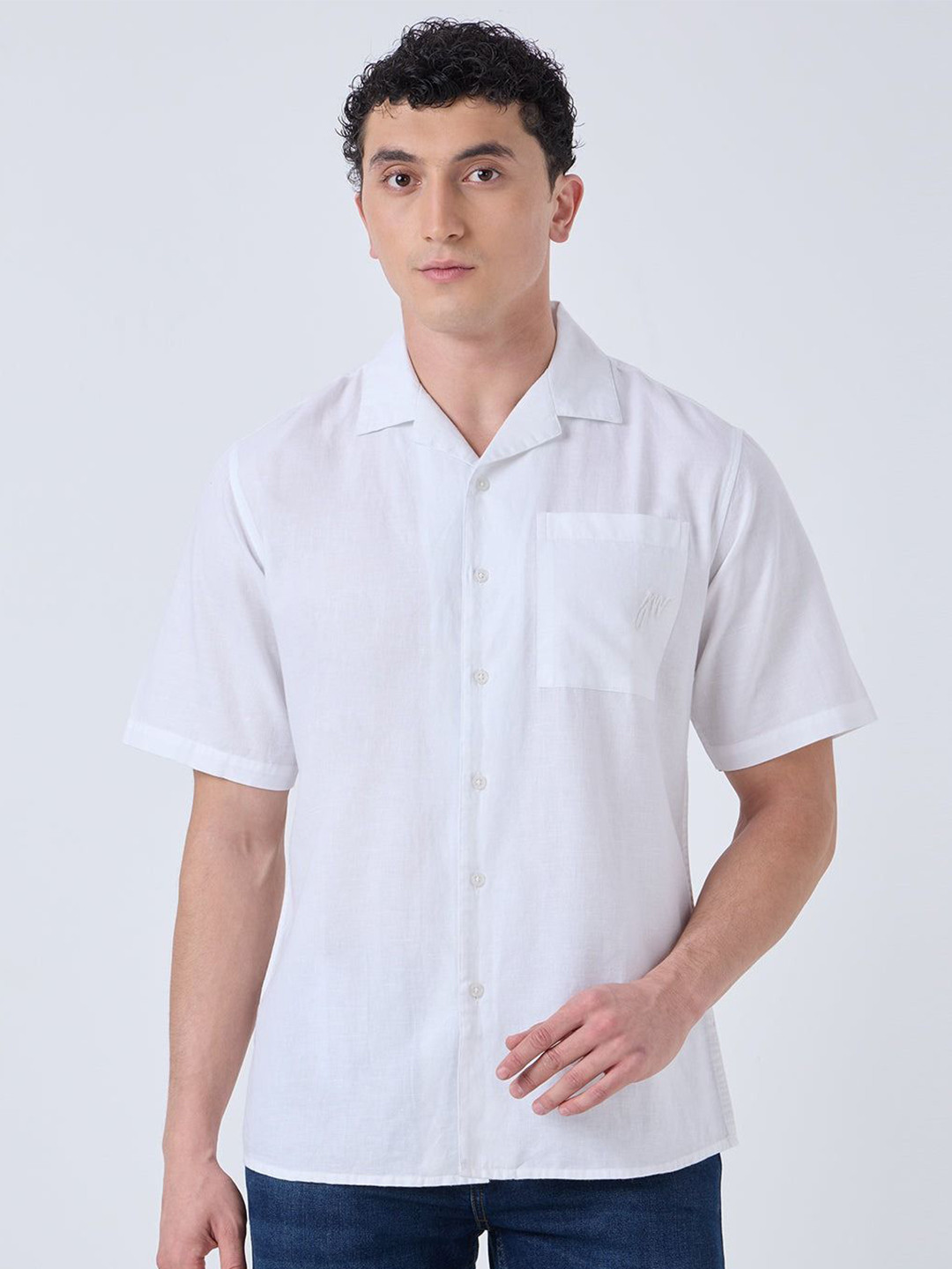 JOHN WATSON Santorini Men Solid Classic Regular Fit Chest Pocket Cotton Shirt