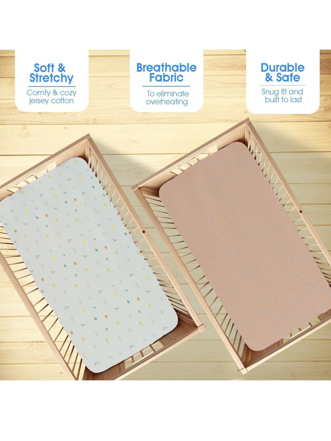 Portico Peach & Grey Printed Pure Cotton 2 Pieces 160 TC Crib Bedsheet-26 In x 55 In