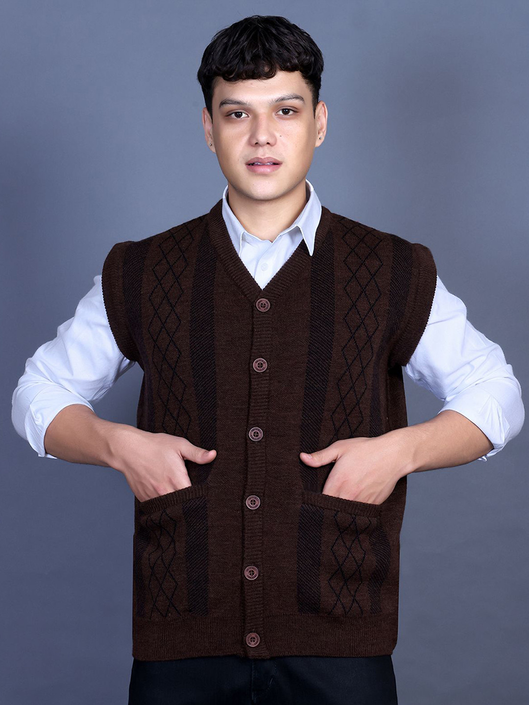 GODFREY Men Argyle V Neck Sweater Vest
