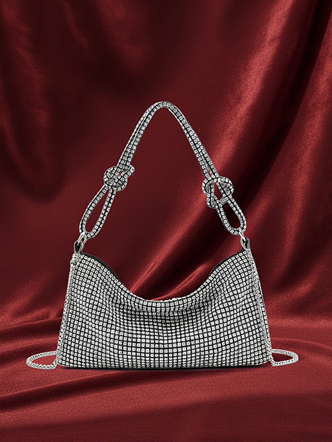 bebe Embellished Flashing Knotted Structured Handheld Bag With One Handle