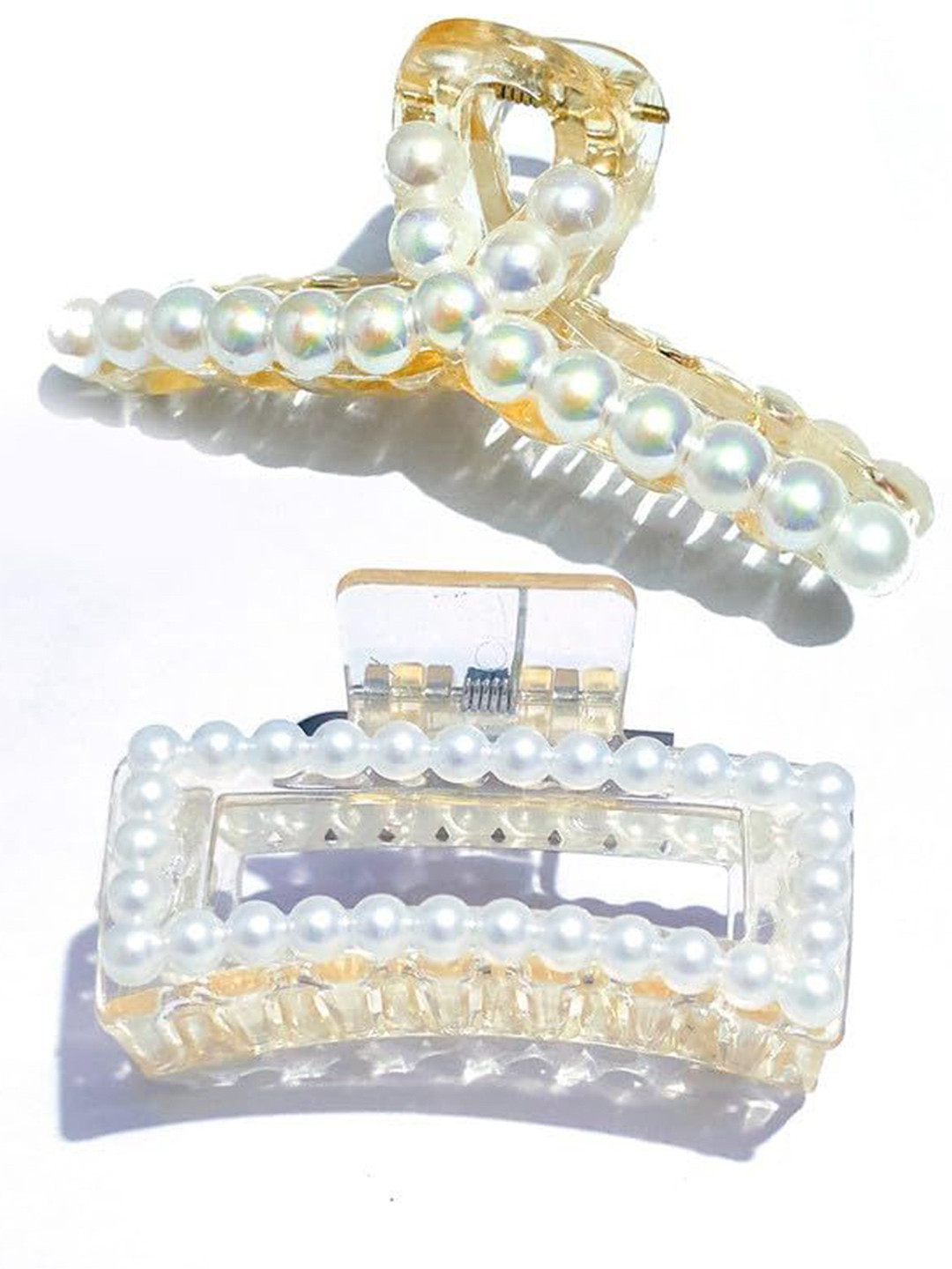Axpro Women Set of 2 Rectangular and T-Shape Pearls Claw Clip