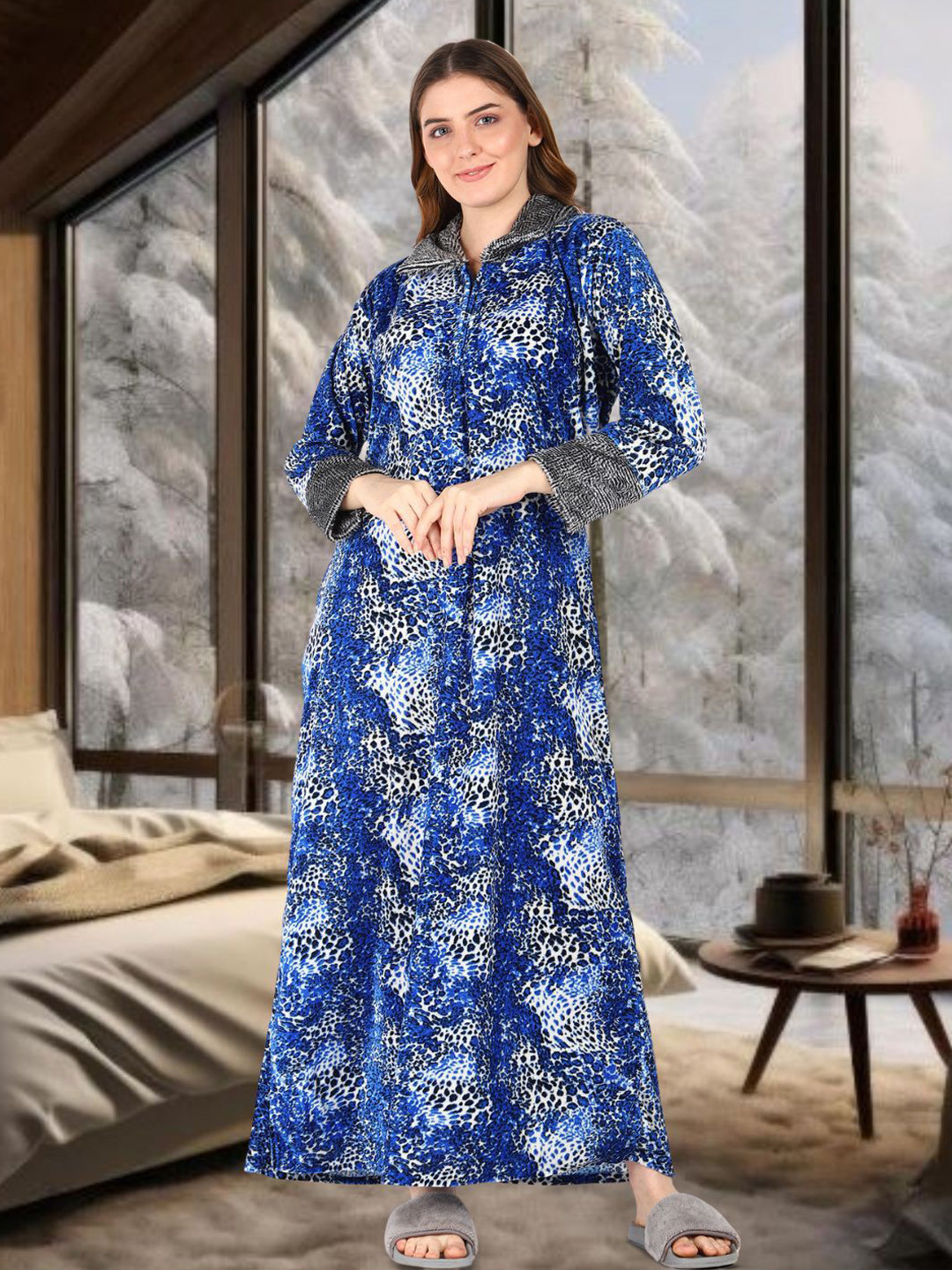 For You For Me Women Animal Printed Long Sleeve Maxi Nightdress