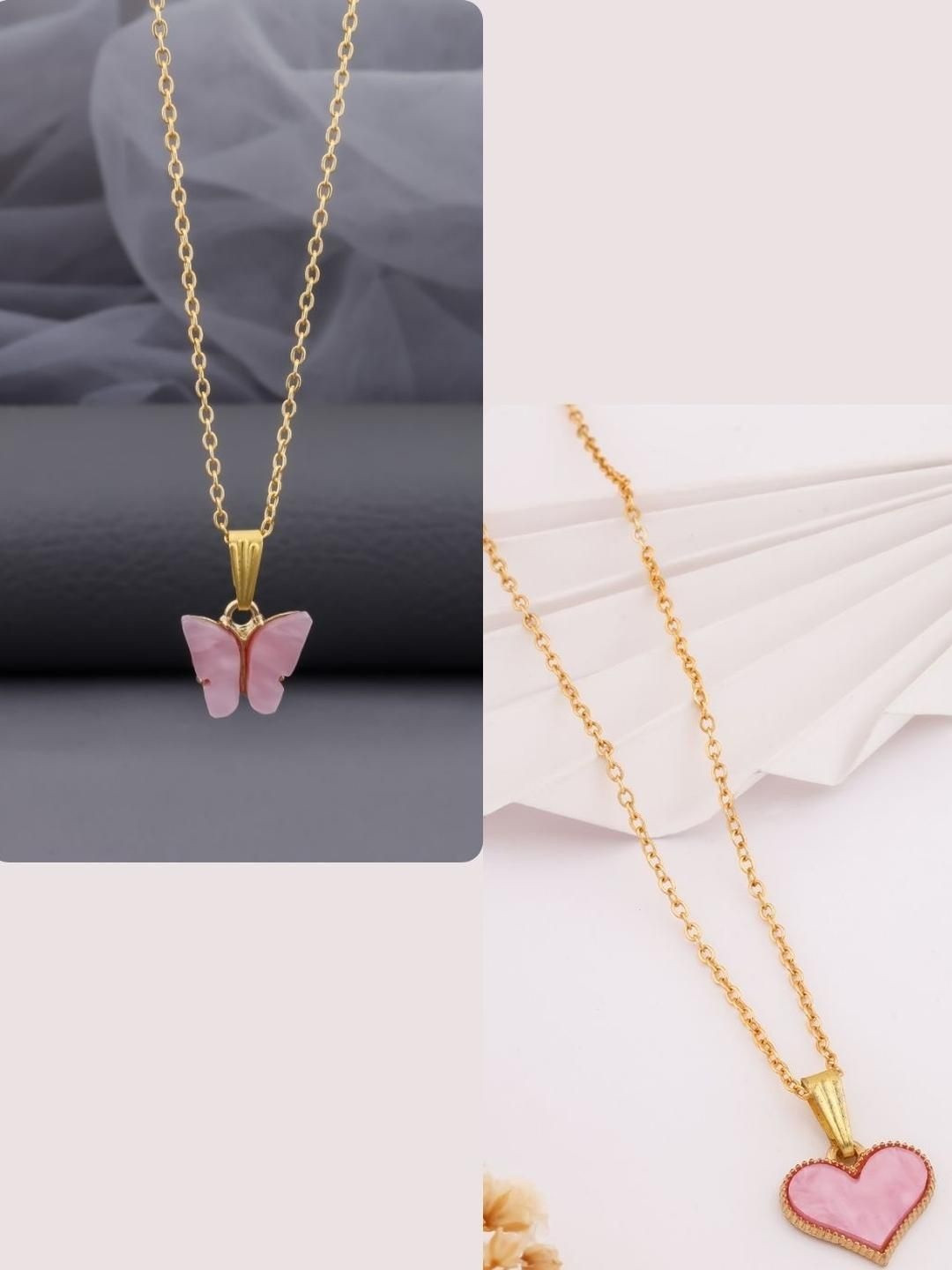 SZN Set Of 2 Gold-Plated Enamelled Heart Shaped Pndants With Chains