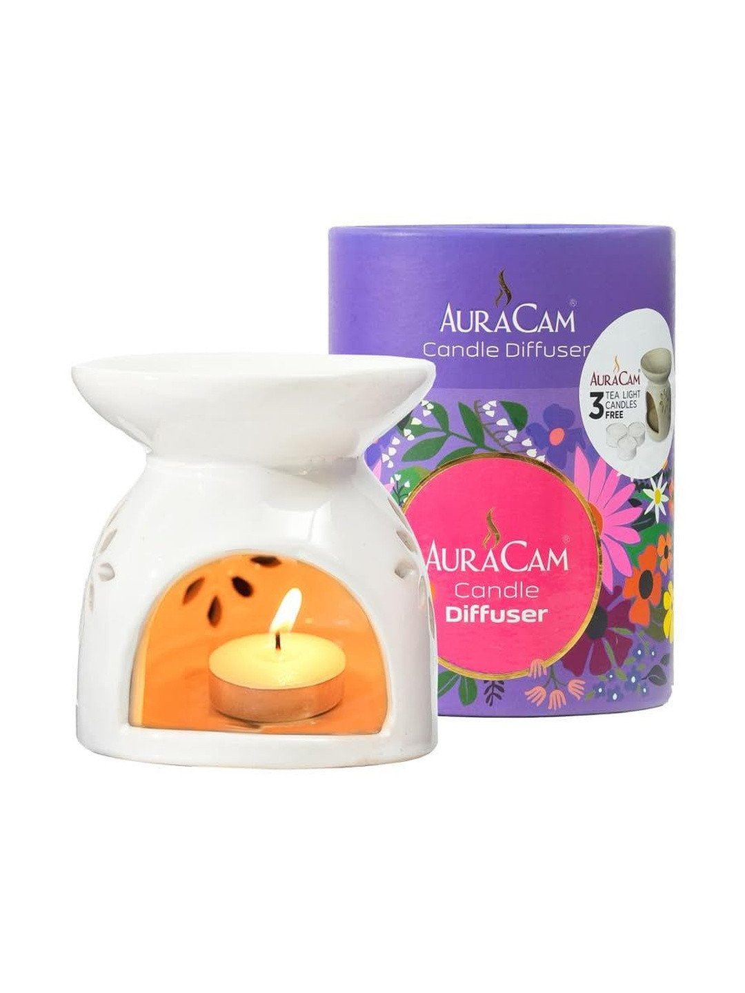 AuraCam White Ceramic Diffuser With Tea Light Candle Aroma