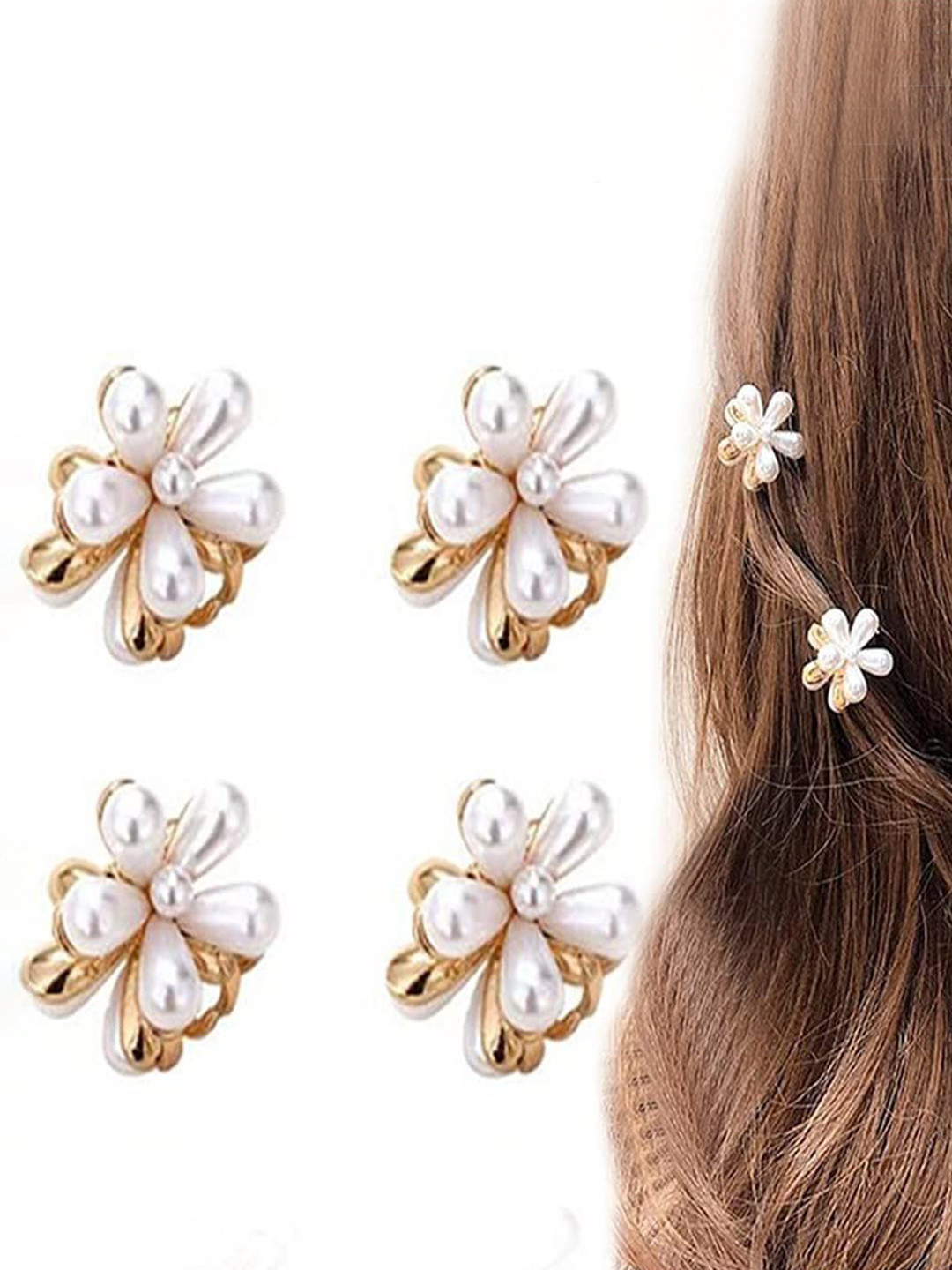 GLOSSY Women Set of 4 Pearls and Alloy Material Hair Claw Clip Hair Accessory