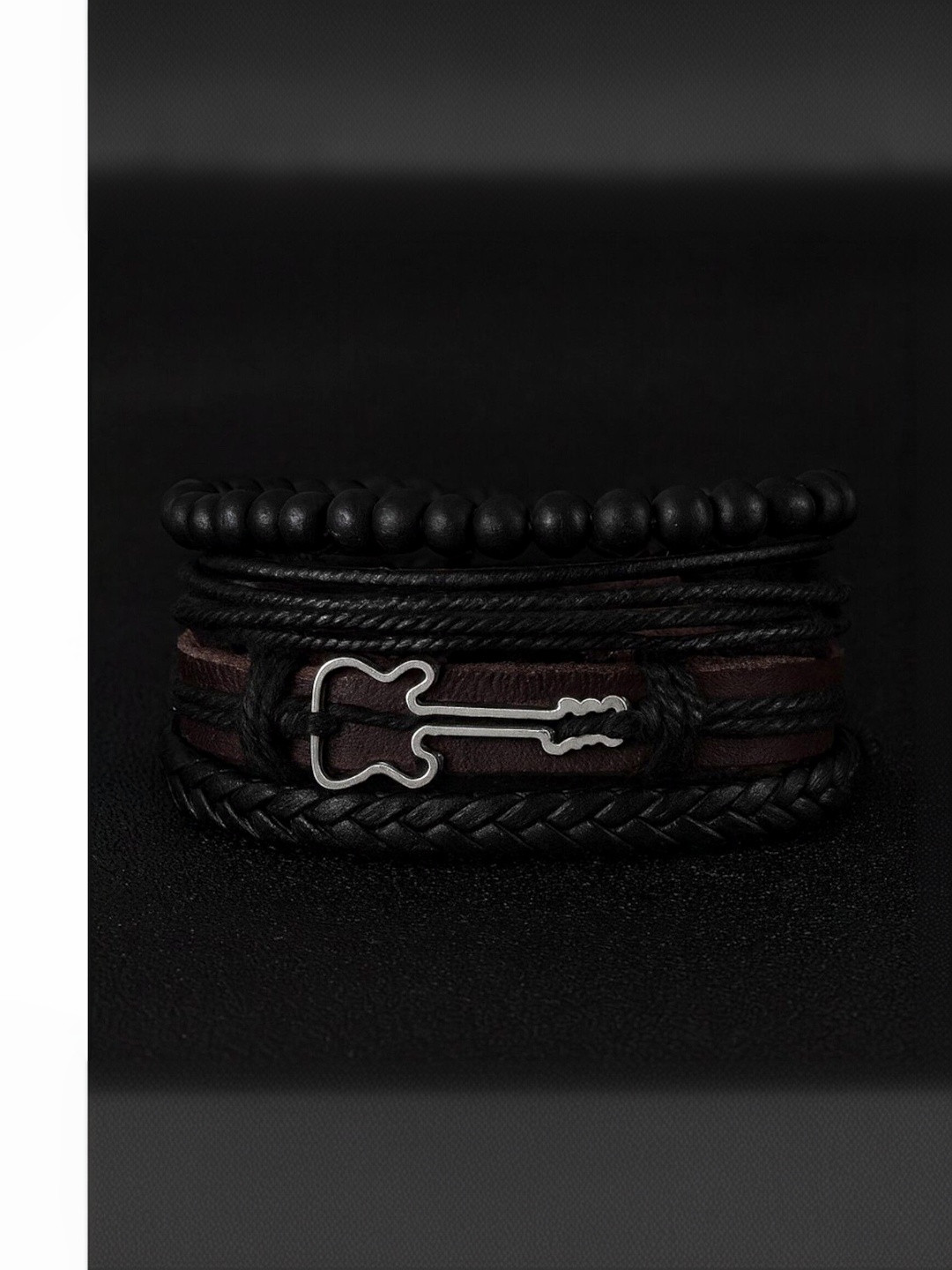 PASU FASHION Unisex 4 Leather Rhodium-Plated Wraparound Bracelet