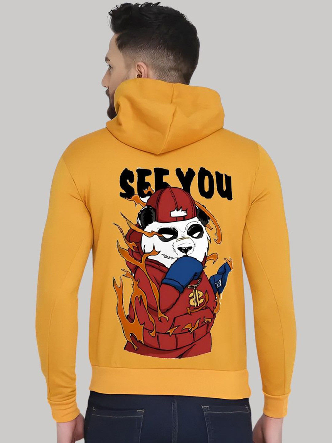 GLITO X Men Fleece Sea You Panda Printed Hooded Pullover Sweatshirt