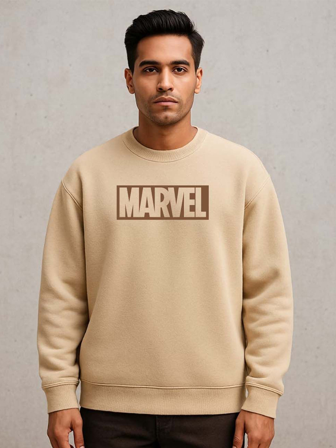 Organic Chics Men Marvel Printed Round Neck Oversized Pullover Sweatshirt