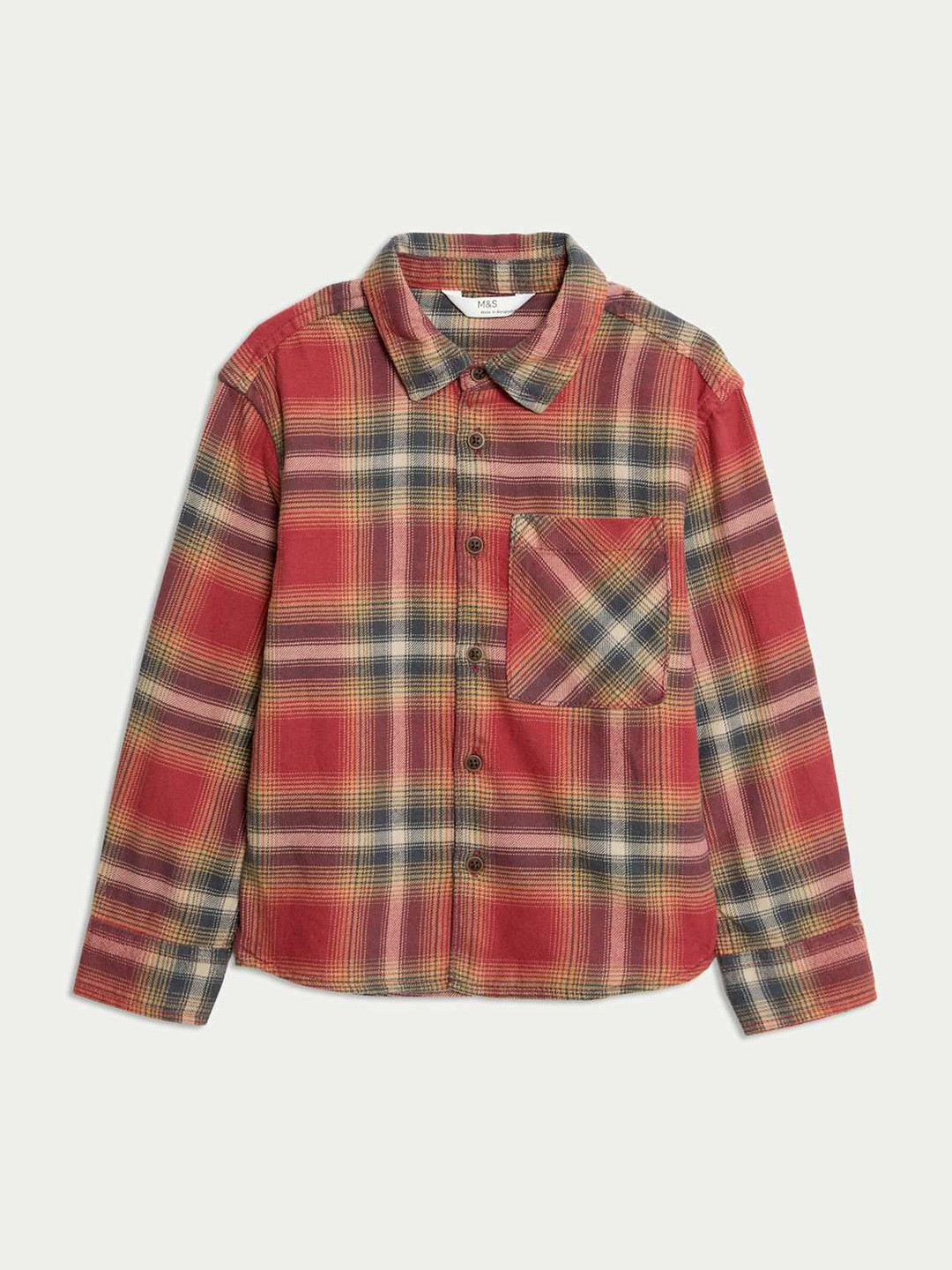 Marks & Spencer Boys Pure Cotton Brushed Checked Casual Shirt