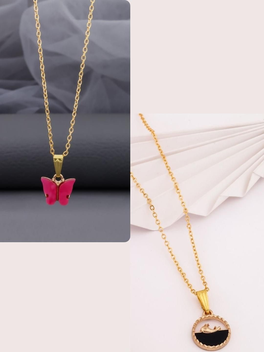 SZN Set Of 2 Gold-Plated Butterfly Shapped Pendants With Chains