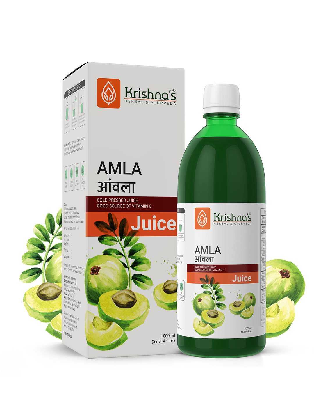 Krishna's Herbal & Ayurveda Amla Powerful Herbs Juice To Improve Gut Health - 1L