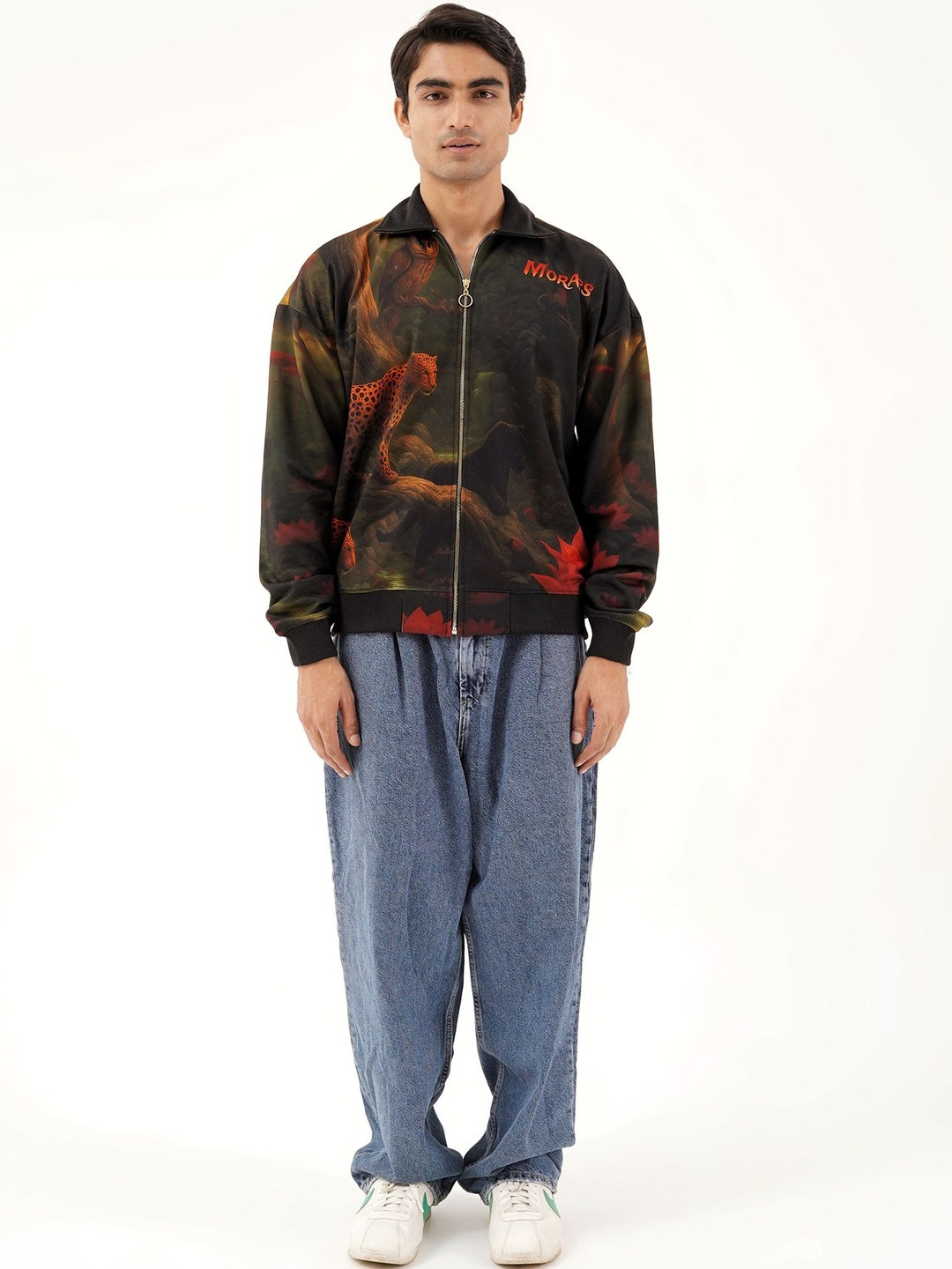 Clazzey Men Leopard Printed Fleece Lightweight Bomber Jacket