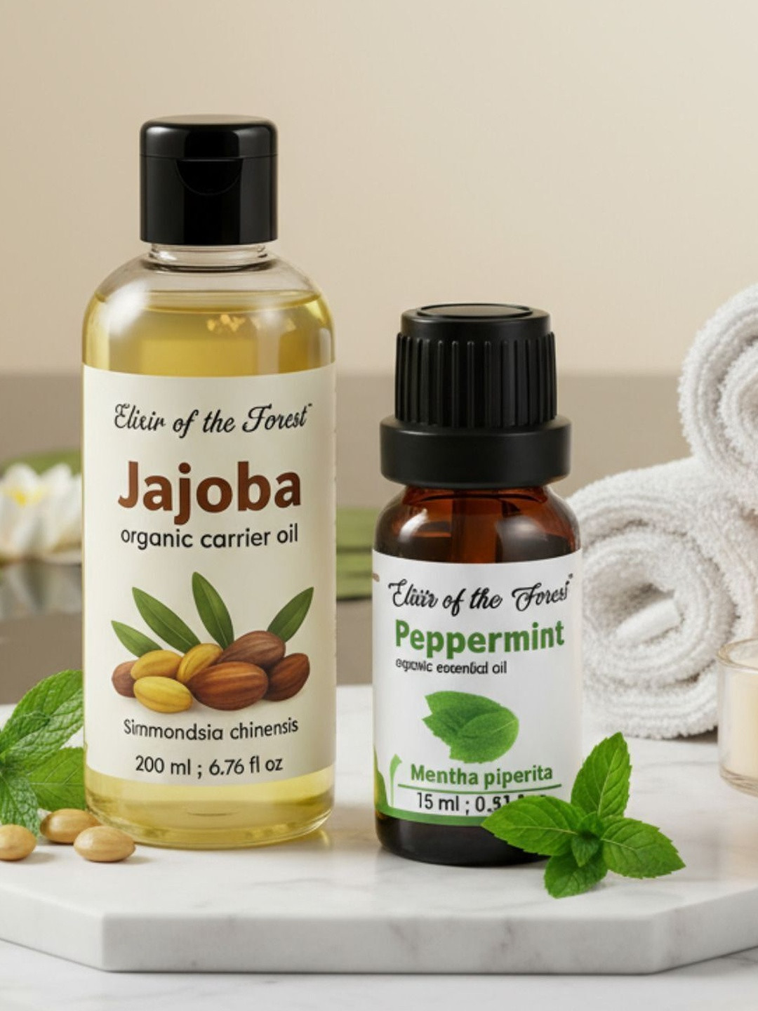 ELIXIR OF THE FOREST Set Of 2 Peppermint Essential Oil - 15 ml & Jojoba Oil - 200 ml