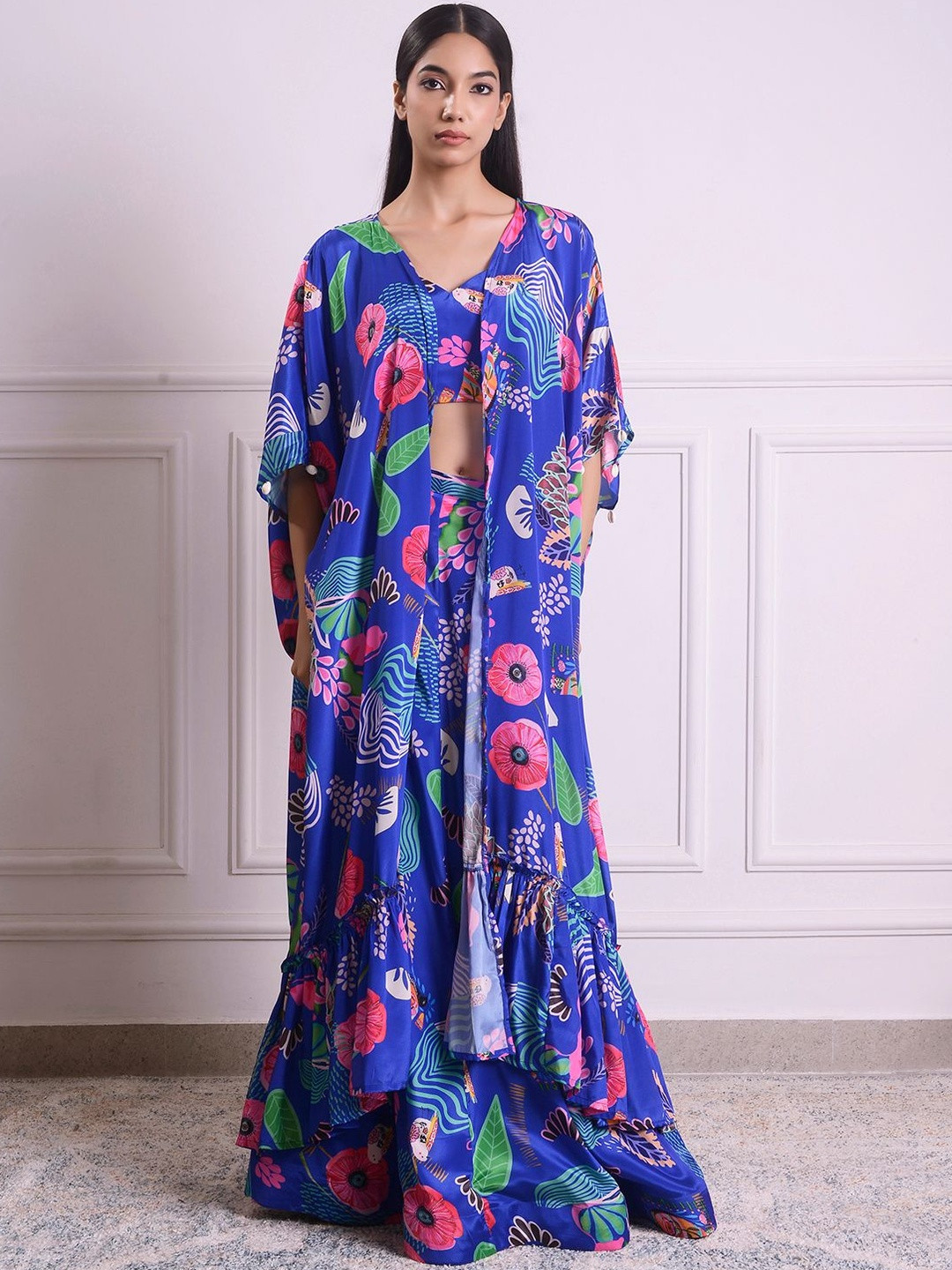 House of Kaftan Printed Ready to Wear Lehenga & Blouse With  Long Cape