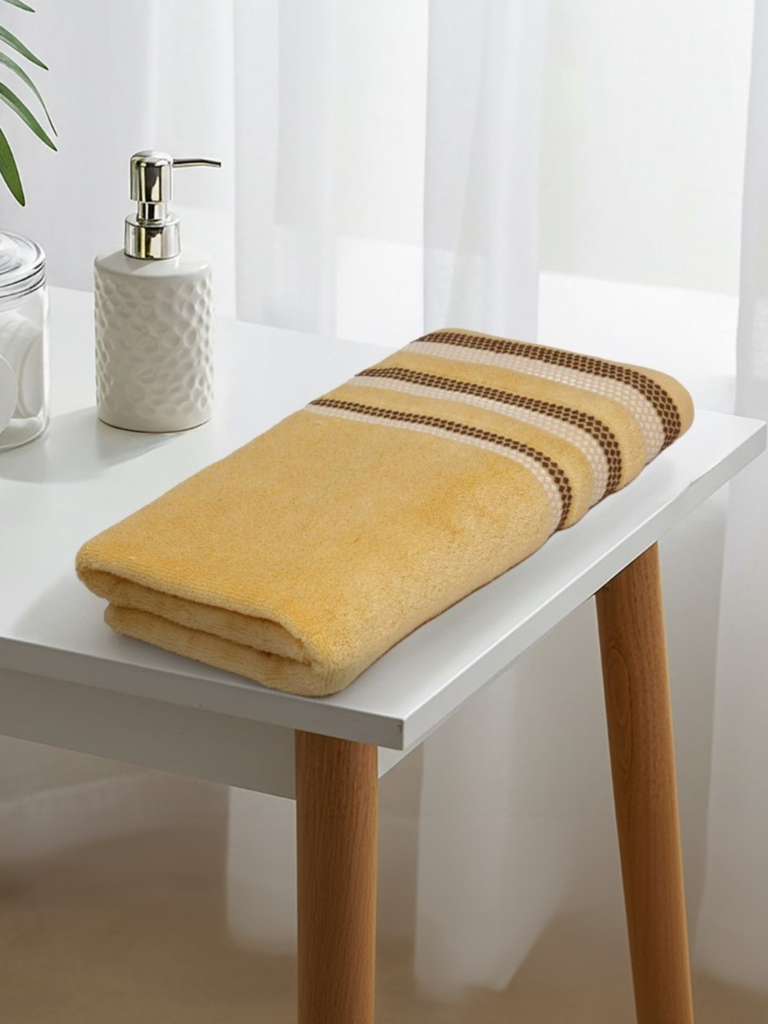 LIBERTY TOWELS Yellow Striped Pure Cotton 460 GSM Superfine Adult Bath Towel