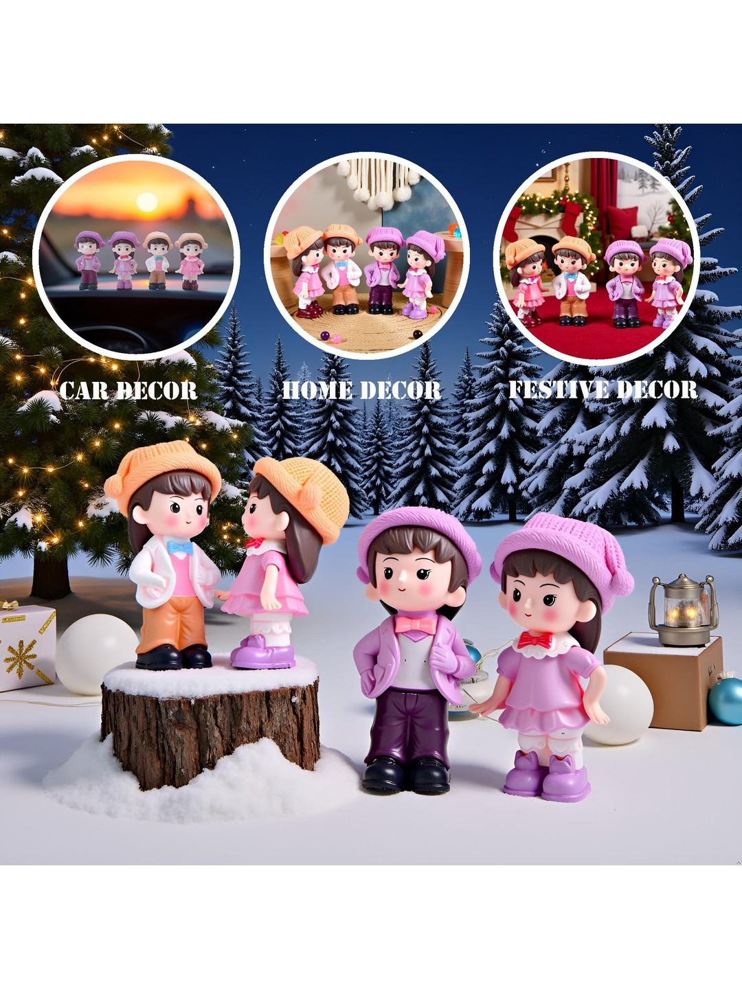 Gopalvilla Pink Glossy Car Real 3D 4 Pieces Small Showpieces 2.16 Inch