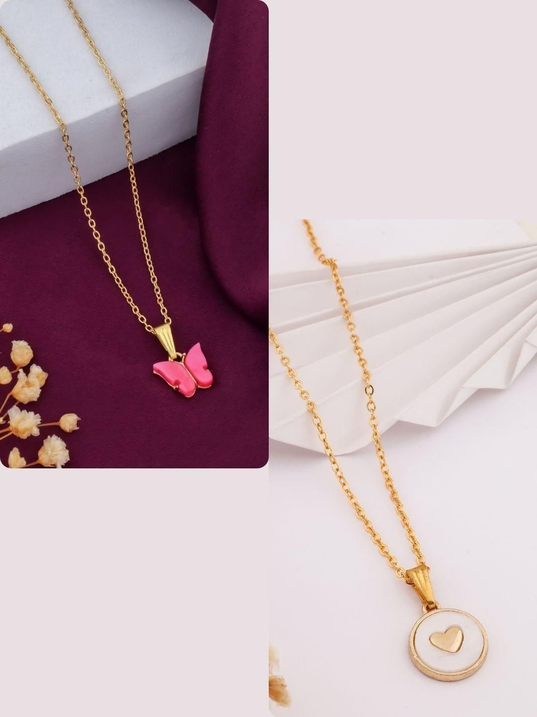 SZN Elegent Set Of 2 Gold-Plated Butterfly Shaped Pendants With Chains