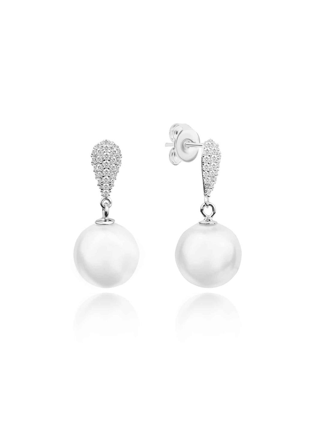 Nistra Pop Sterling Silver Rhodium-Plated Pearls Beaded Drop Earrings