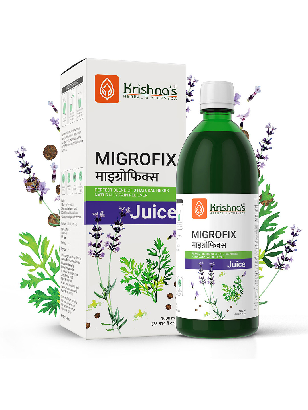 Krishna's Herbal & Ayurveda MigroFix Juice For De-stress and Memory - 1 L