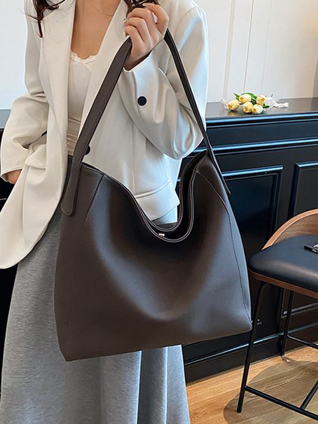StyleCast x Revolte Solid Oversized Shopper Tote Bag