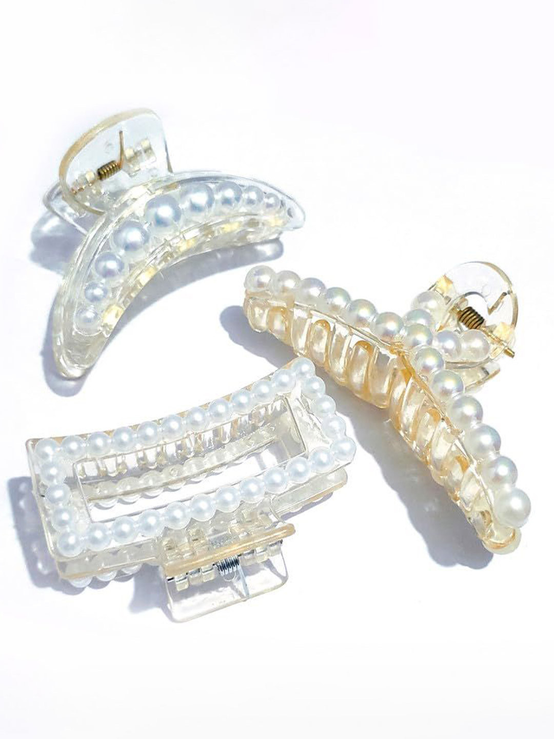 DailyObjects Women Set of 3 Multy Shape Pearls Clutchers Hair Claw