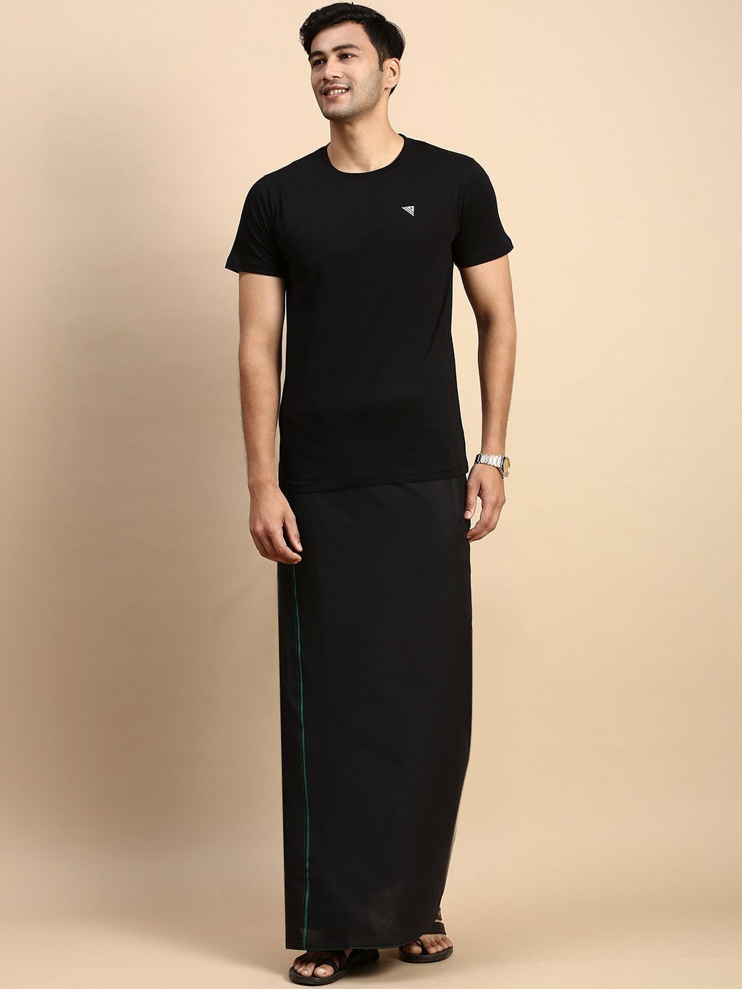 Ramraj Men Ayyappa Devotional Pure Cotton T-Shirt & Dhoti Co-Ords