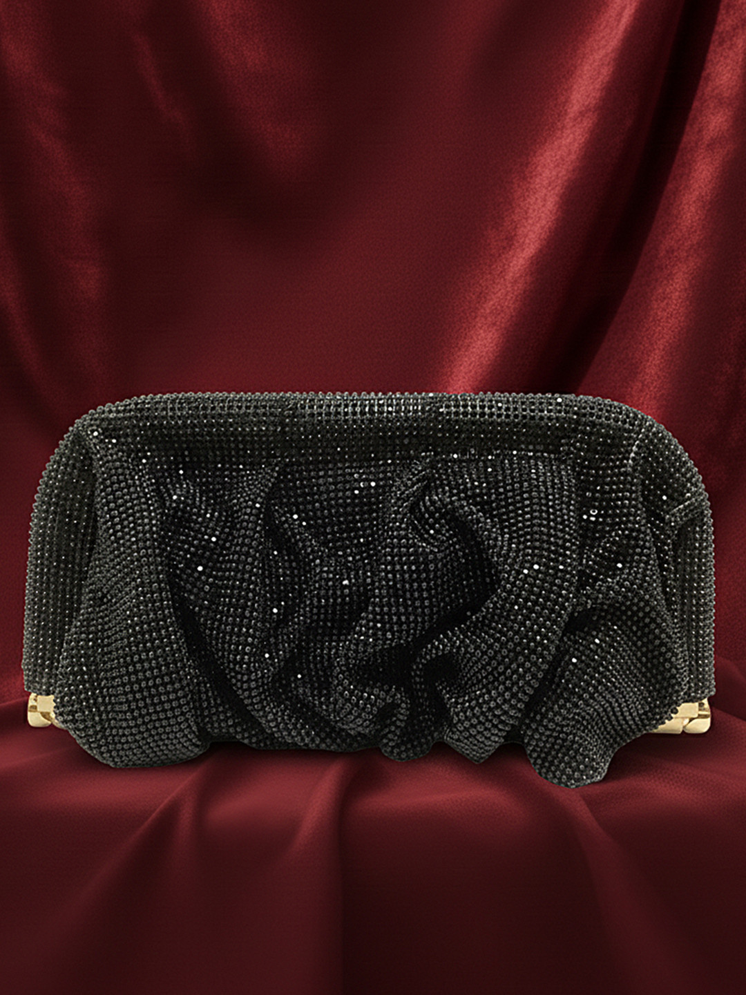 bebe Embellished Diamond-studded Rhinestone Pleated Crossbody Shoulder Bag