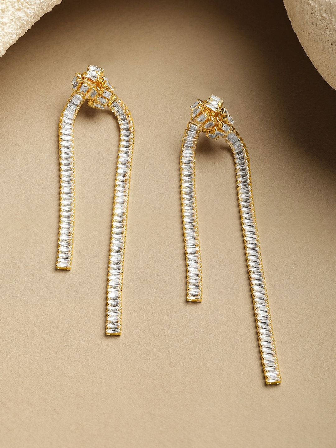 Rubans Voguish 22K Gold Plated Cubic Zirconia Studded Geometric Drop Earrings