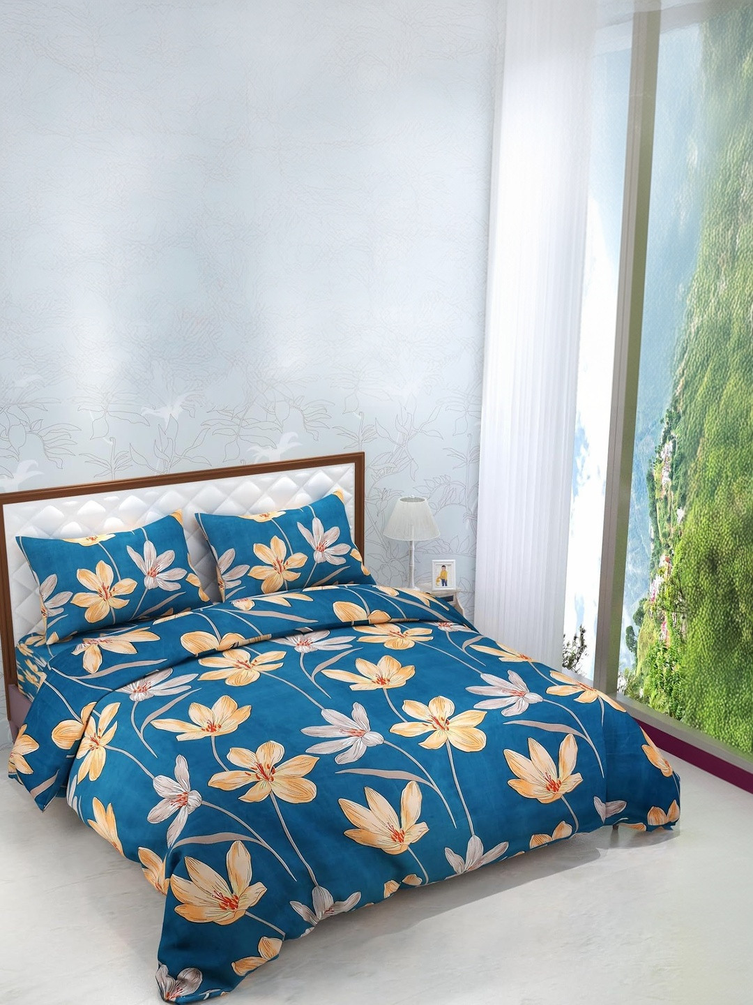 Homybees Floral Printed 220 TC King Double Bed 100% Cotton Bedsheet with 2 Pillow Covers