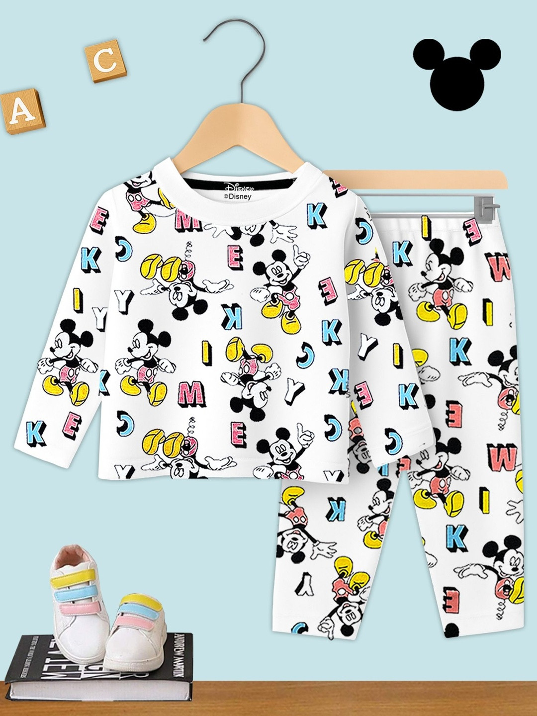 YK Disney Boys Mickey Mouse Printed T-shirt With Pyjamas