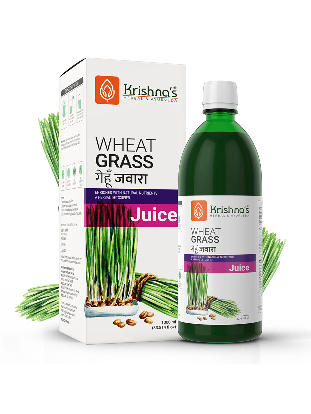 Krishna's Herbal & Ayurveda Wheatgrass Powerful Herbs Juice To Regulate Cholestrol - 1L