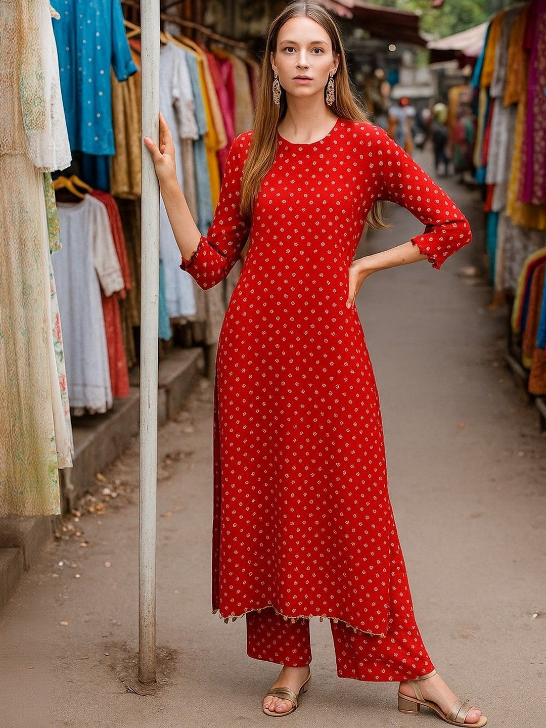JANOI Women Ethnic Motifs Printed Regular Kurta with Trousers