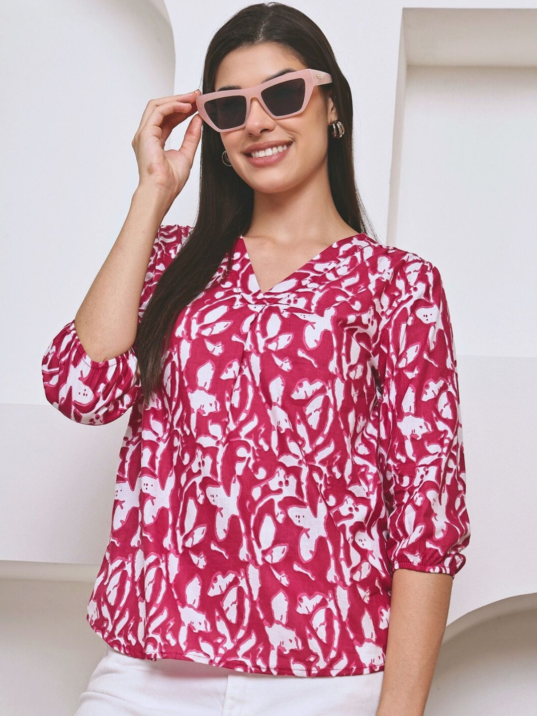 Feel Clath Women Printed Puff Sleeves Top