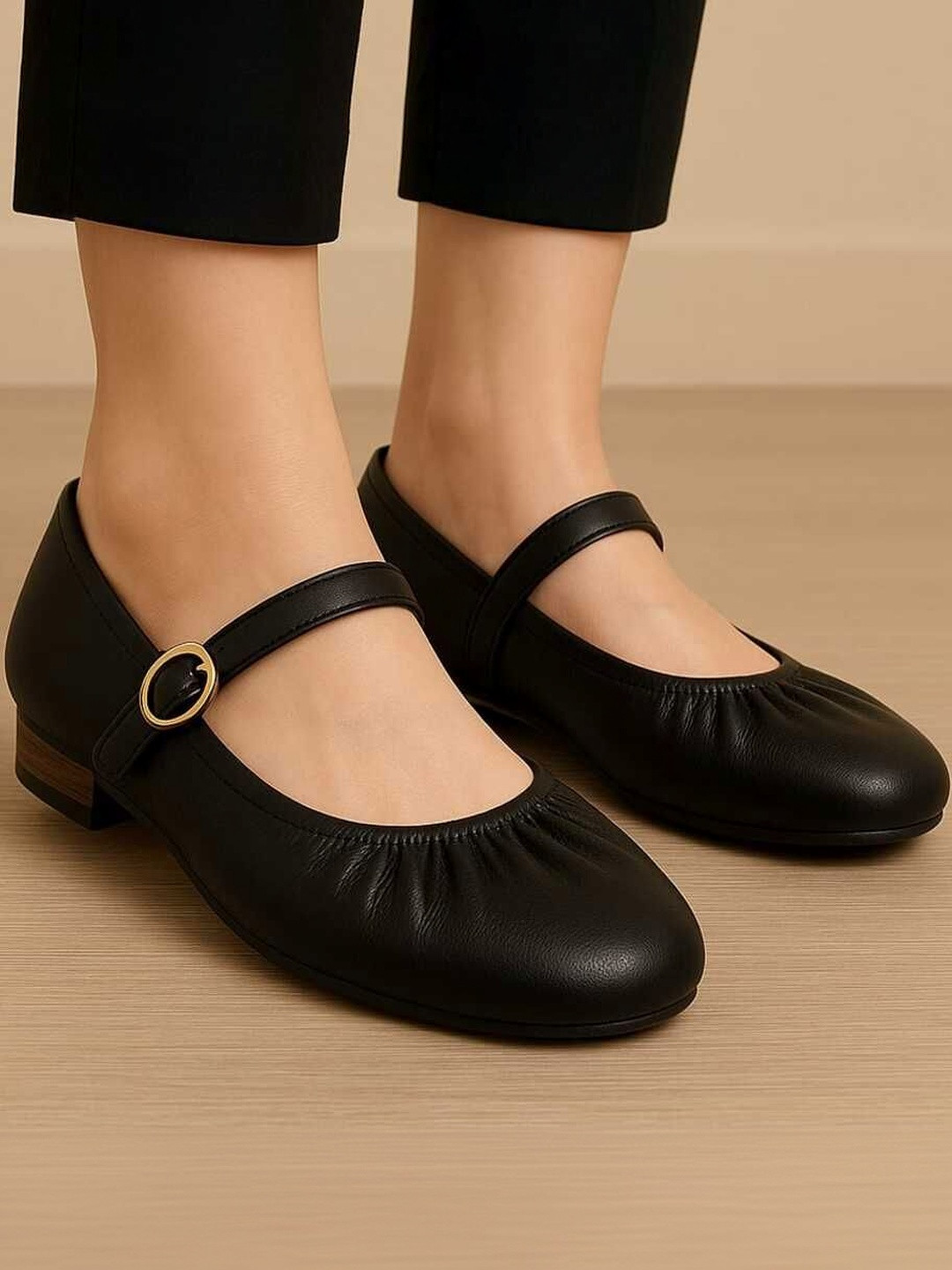 LUSHLACE Women Solid Casual Round Toe Slip-On Ballerinas with Buckle Detail