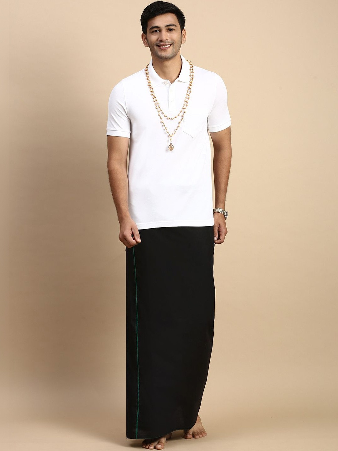 Ramraj Ayyappa Devotional Polo Collar Pure Cotton T-Shirt With Veshti